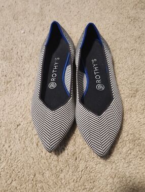 Rothy's The Point Pointed Flats in Cloud Grey Birdseye Pattern Sz. 9